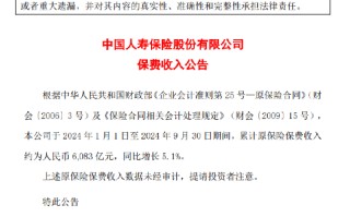 中国人寿：前三季度原保险保费收入同比增长5.1%