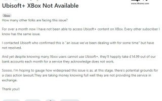 育碧确认 Xbox 版 Ubisoft+ 服务出现 Bug，玩家已有一个月时间无法使用