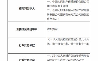 人保财险重庆市长寿支公司被罚25万元：因虚列费用